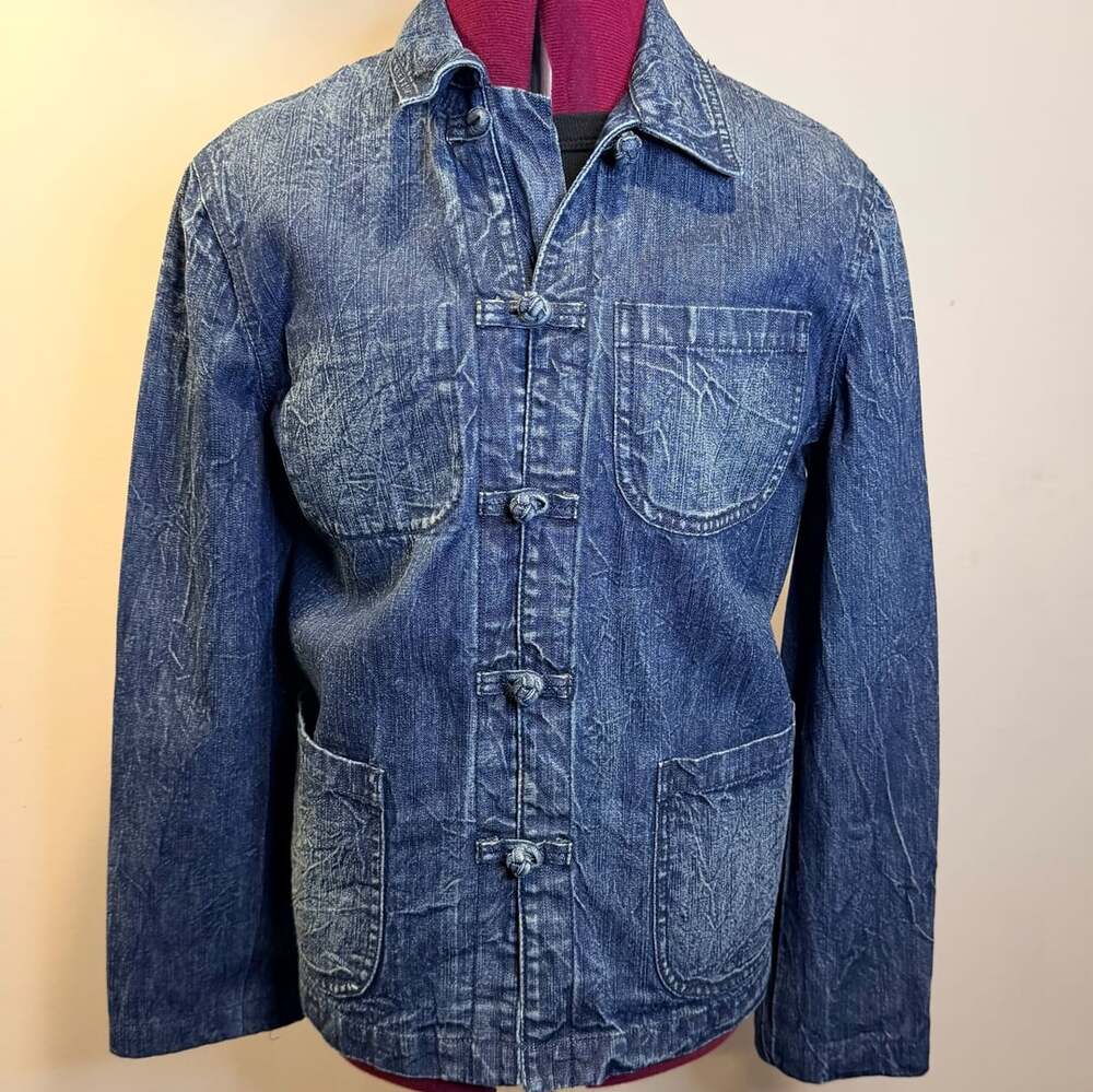 Ralph Lauren Jeans Co, Frog Toggle Distressed Denim Blazer Jacket, Size L - Picture 10 of 13